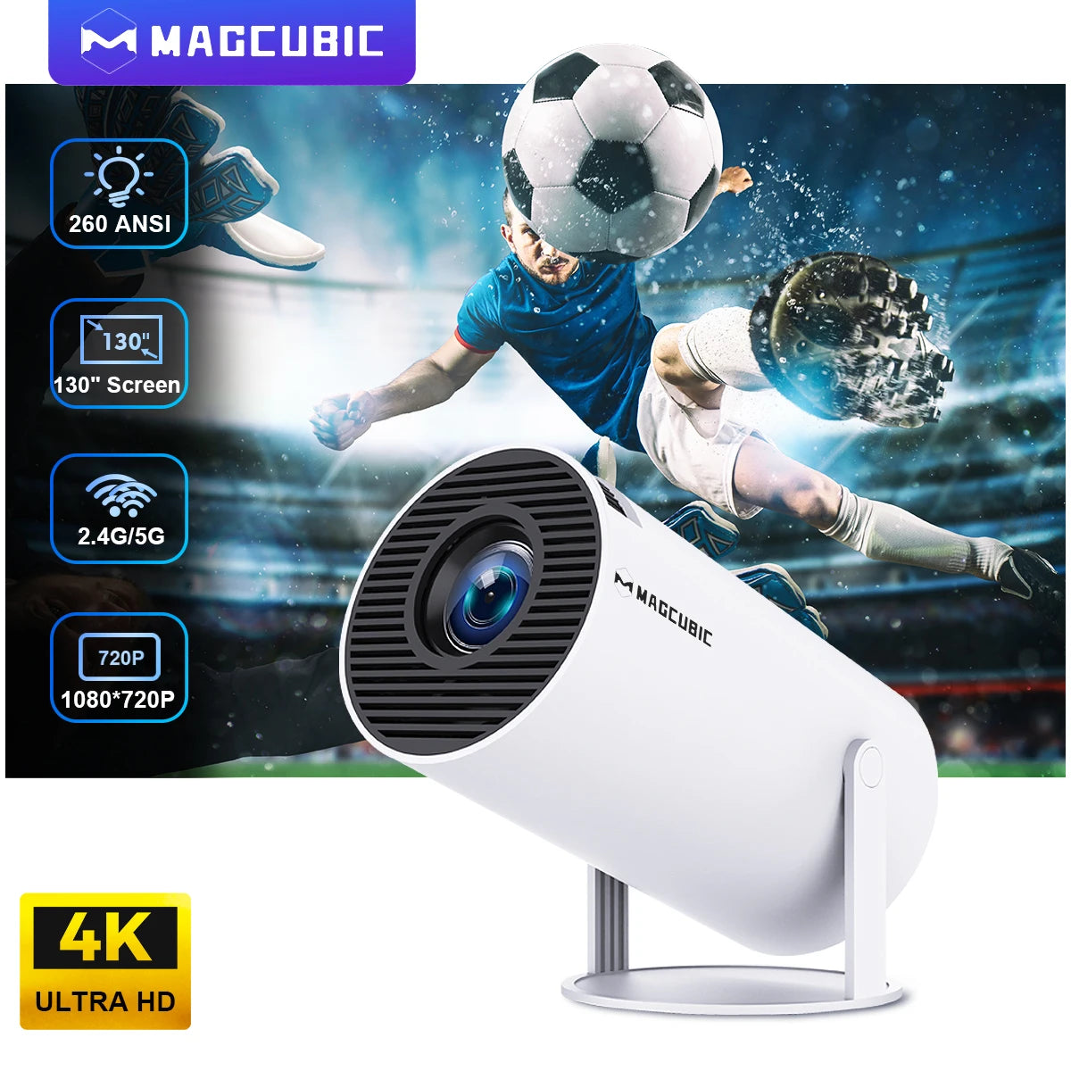 Projector Android 11 4K 1280*720P HY300 Pro + Dual Wifi 260ANSI 180°Flexible BT5.0 Cinema Outdoor Portable Projector