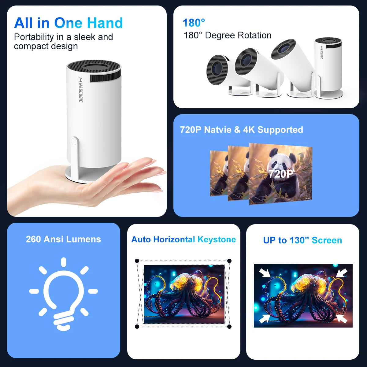 Projector Android 11 4K 1280*720P HY300 Pro + Dual Wifi 260ANSI 180°Flexible BT5.0 Cinema Outdoor Portable Projector