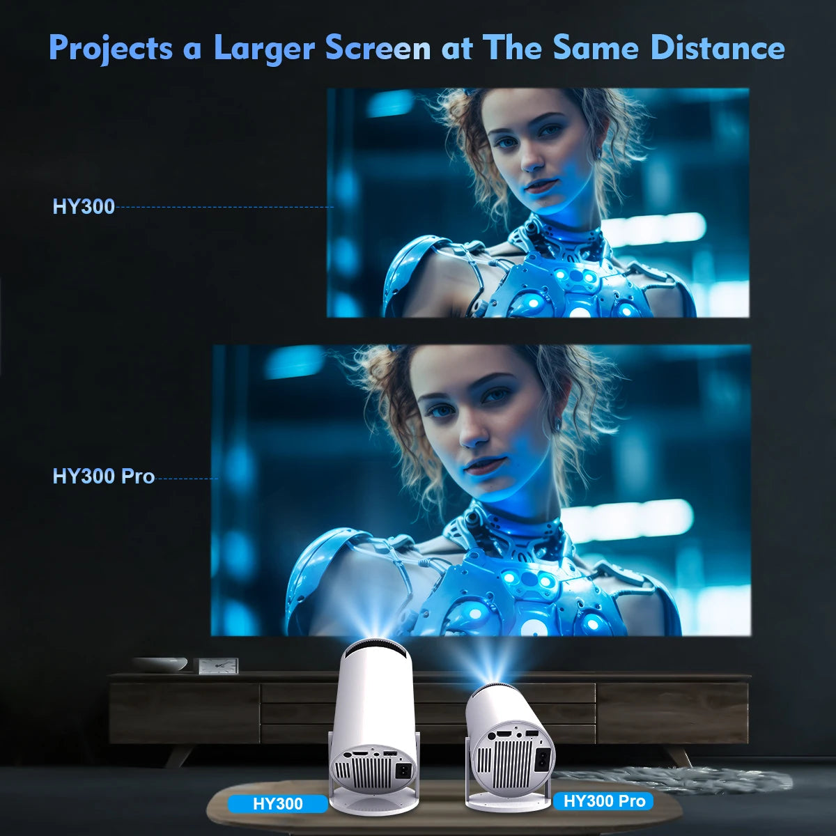 Projector Android 11 4K 1280*720P HY300 Pro + Dual Wifi 260ANSI 180°Flexible BT5.0 Cinema Outdoor Portable Projector